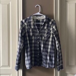 Cotton Button-Down Plaid Blouse